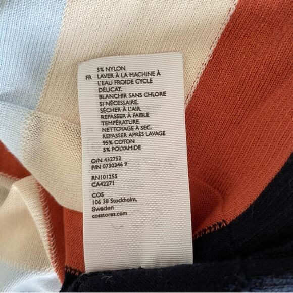 COS Striped Asymetric Long Knit Top Sweater Black Rust Blue size XS - Picture 9 of 11